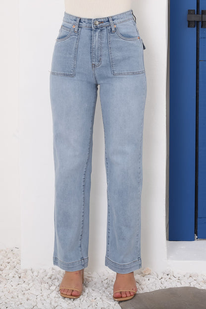 Sadie High Waist Wide Leg Jeans in Light Wash Denim