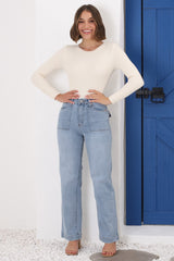 Sadie High Waist Wide Leg Jeans in Light Wash Denim