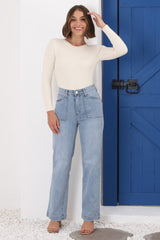 Sadie High Waist Wide Leg Jeans in Light Wash Denim