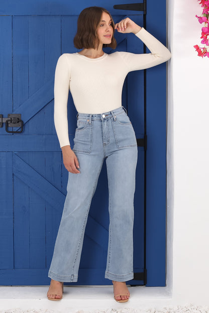 Sadie High Waist Wide Leg Jeans in Light Wash Denim