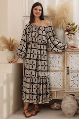 Sadie Maxi Dress - Scoop Pull Tie Neckline and Waist A Line Dress in Carter Print