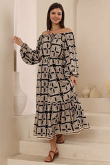Sadie Maxi Dress - Scoop Pull Tie Neckline and Waist A Line Dress in Carter Print