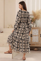 Sadie Maxi Dress - Scoop Pull Tie Neckline and Waist A Line Dress in Carter Print