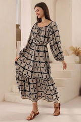 Sadie Maxi Dress - Scoop Pull Tie Neckline and Waist A Line Dress in Carter Print