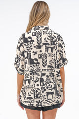 Sahara Shirt - Collared Button Down Shirt with Short Sleeves in Noir Bloom Print