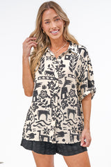 Sahara Shirt - Collared Button Down Shirt with Short Sleeves in Noir Bloom Print
