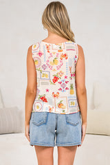Saige Top - Square Neck Thick Strap Textured Top with High Low Hem in Anelia Print