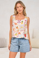 Saige Top - Square Neck Thick Strap Textured Top with High Low Hem in Anelia Print