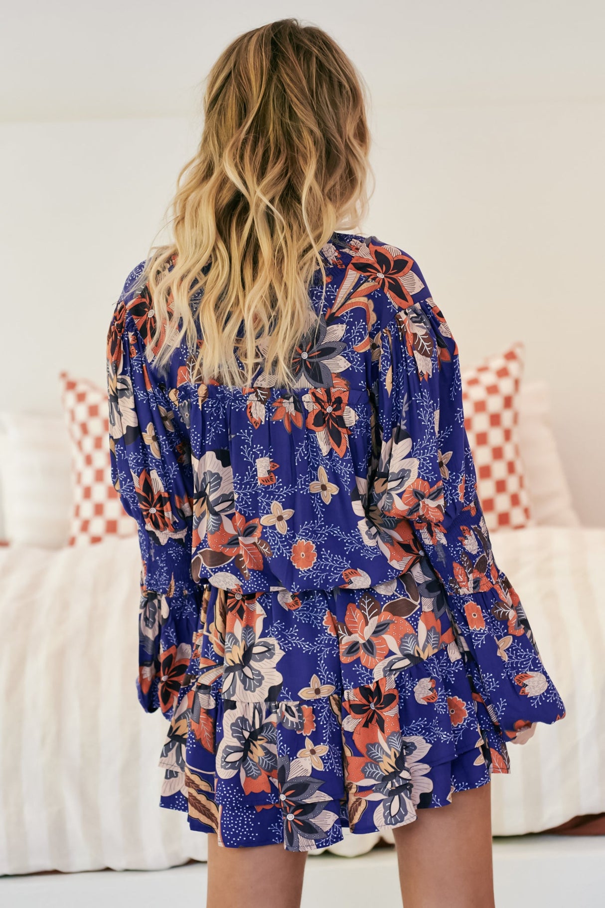 JAASE - Saint Mini Dress: Yoke Neckline Long Sleeve Dress in Santiago Print