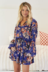 JAASE - Saint Mini Dress: Yoke Neckline Long Sleeve Dress in Santiago Print