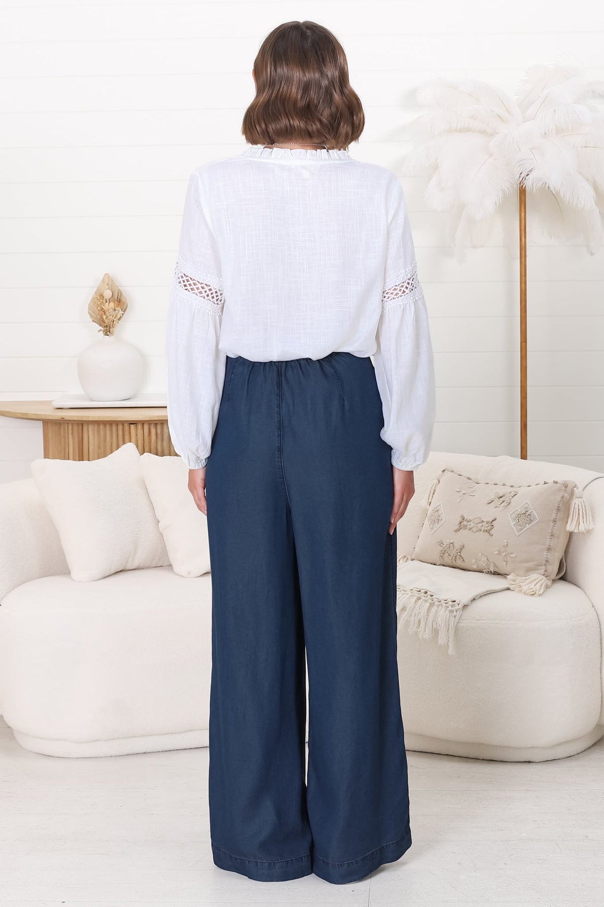 Saldana Pants - Denim Wide Leg Pants in Indigo