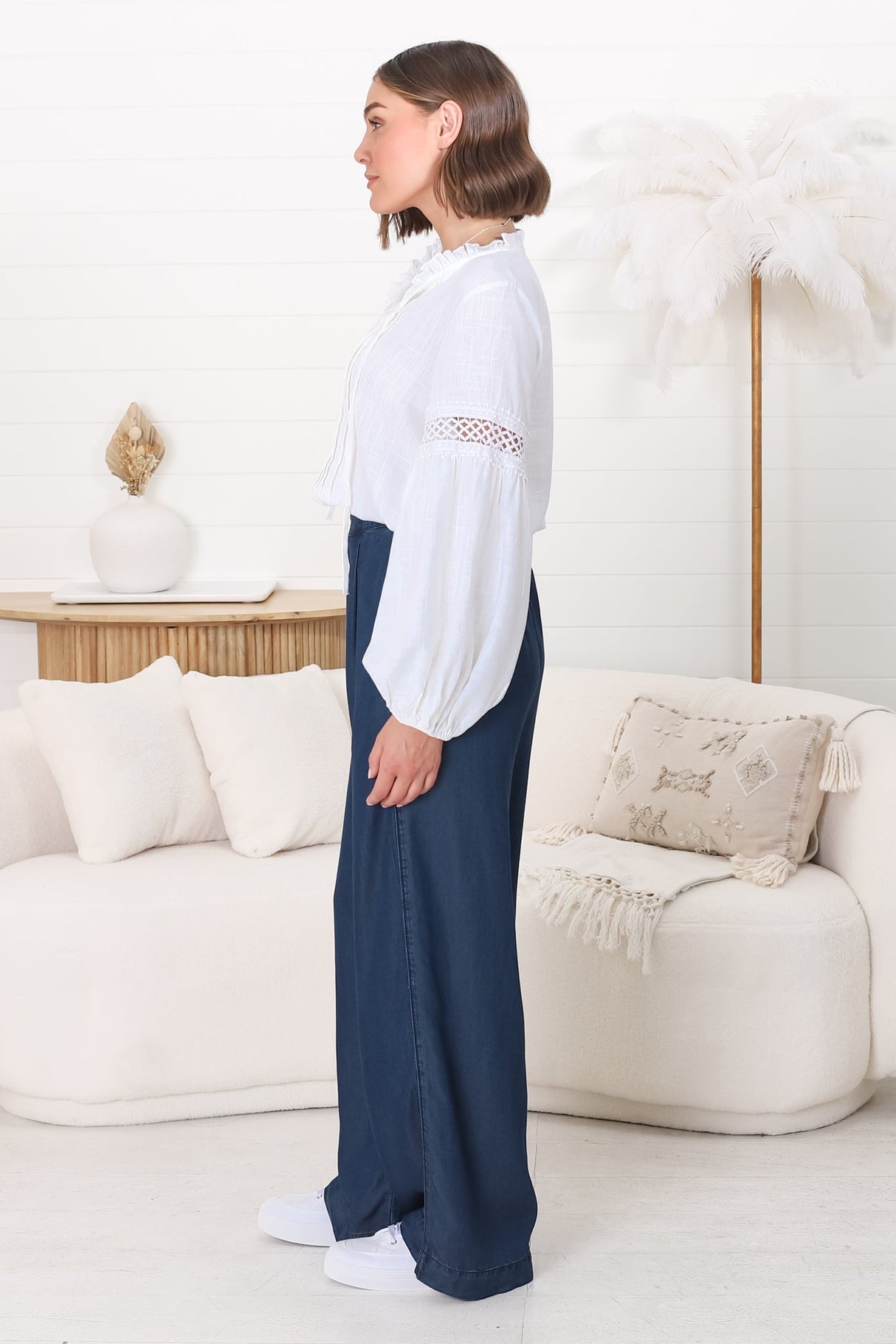 Saldana Pants - Denim Wide Leg Pants in Indigo