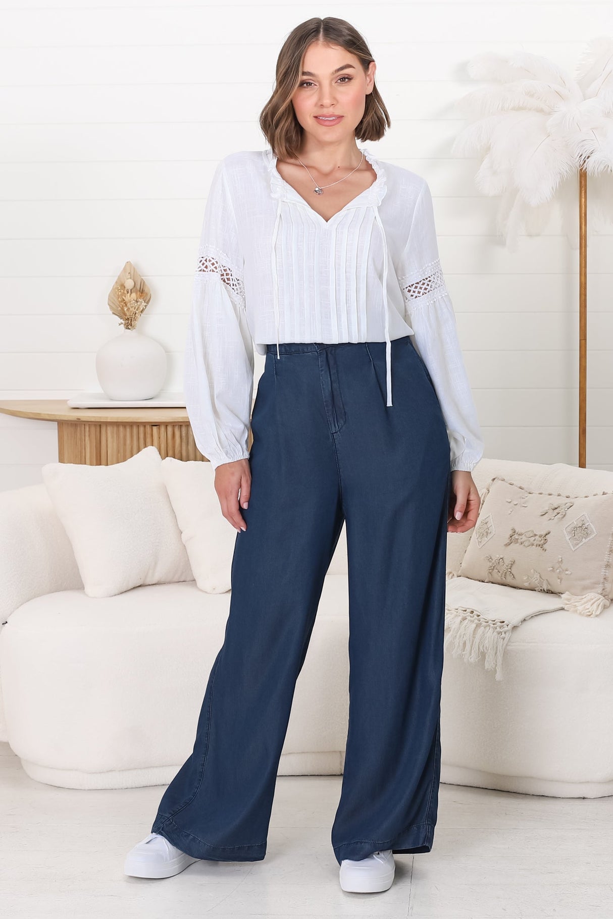 Saldana Pants - Denim Wide Leg Pants in Indigo