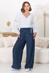 Saldana Pants - Denim Wide Leg Pants in Indigo