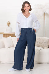 Saldana Pants - Denim Wide Leg Pants in Indigo