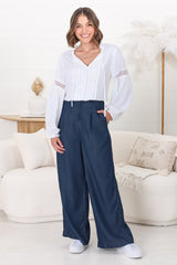 Saldana Pants - Denim Wide Leg Pants in Indigo