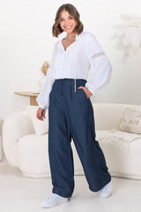 Saldana Pants - Denim Wide Leg Pants in Indigo