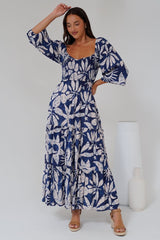 Salome Maxi Dress - On or Off Shoulder A Line Dress with Elasticated Bodice in Moonshadow Print