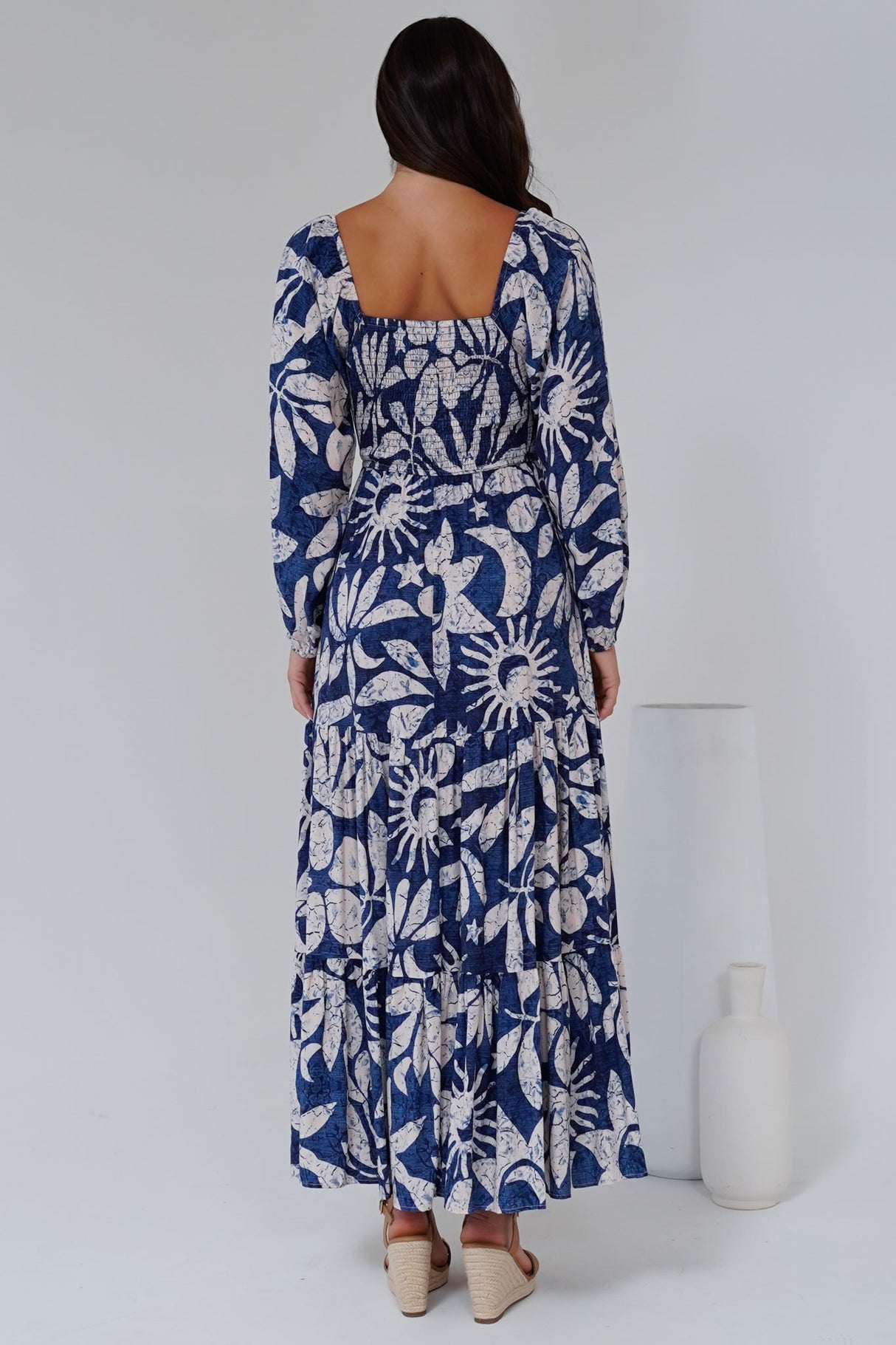 Salome Maxi Dress - On or Off Shoulder A Line Dress with Elasticated Bodice in Moonshadow Print