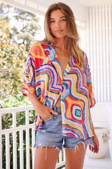 JAASE - Samara Shirt: Oversized Button Down Top in Bergamo Print