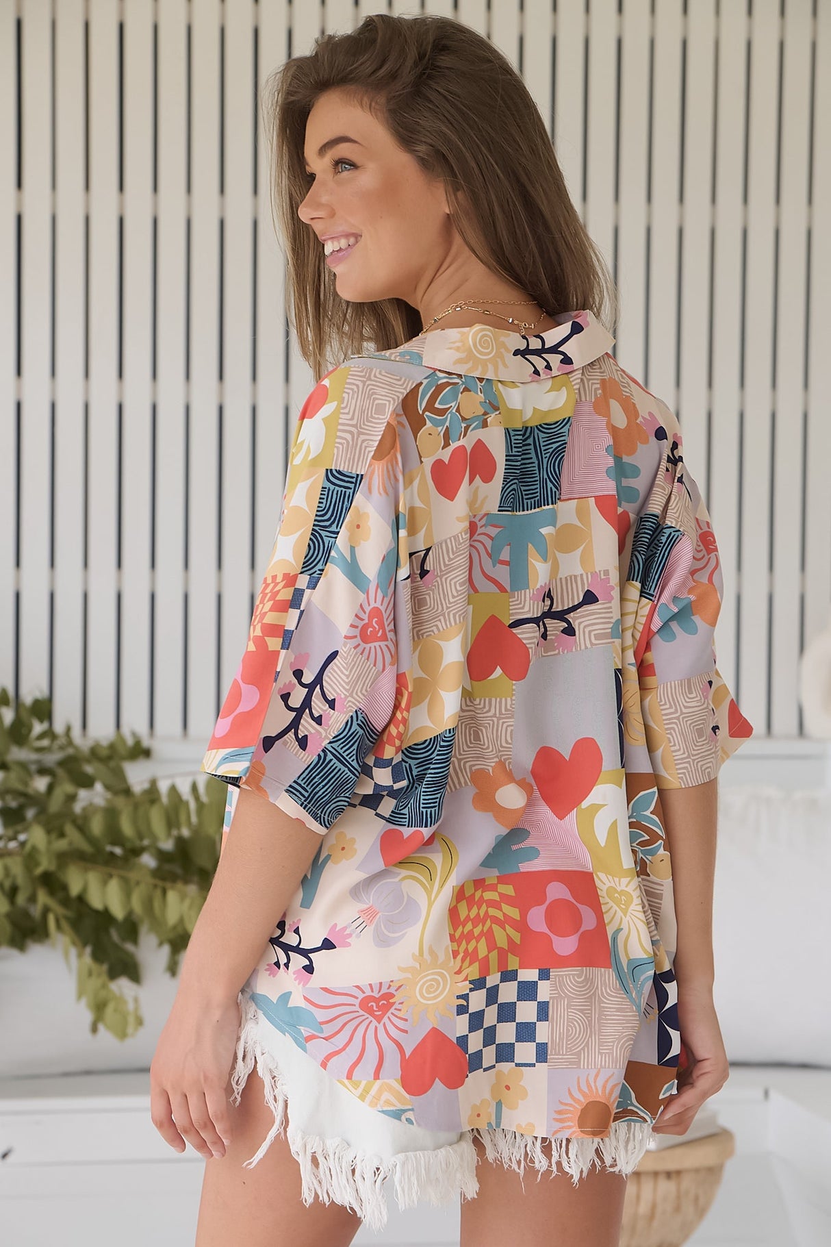 JAASE - Samara Shirt: Oversized Button Down Top in Daisy Days Print