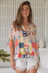 JAASE - Samara Shirt: Oversized Button Down Top in Daisy Days Print