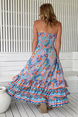 JAASE - Samba Maxi Dress: Elasticated Strapless Dress with Tiered Hem in Daydreamer Print