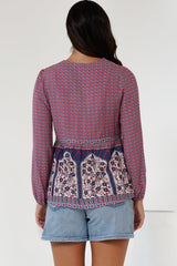 Sammi Top - V-Neck Pull Over with Long Sleeves in Leyton Print
