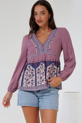 Sammi Top - V-Neck Pull Over with Long Sleeves in Leyton Print