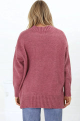 Sammy Jumper - Crew Neck Ribbed Shark Bite Hemline Jumper in Cherry