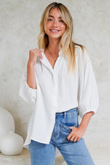 Samsara Shirt - Collared Oversized Button Down with Balloon Sleeves in White