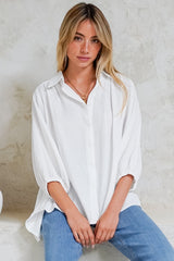 Samsara Shirt - Collared Oversized Button Down with Balloon Sleeves in White