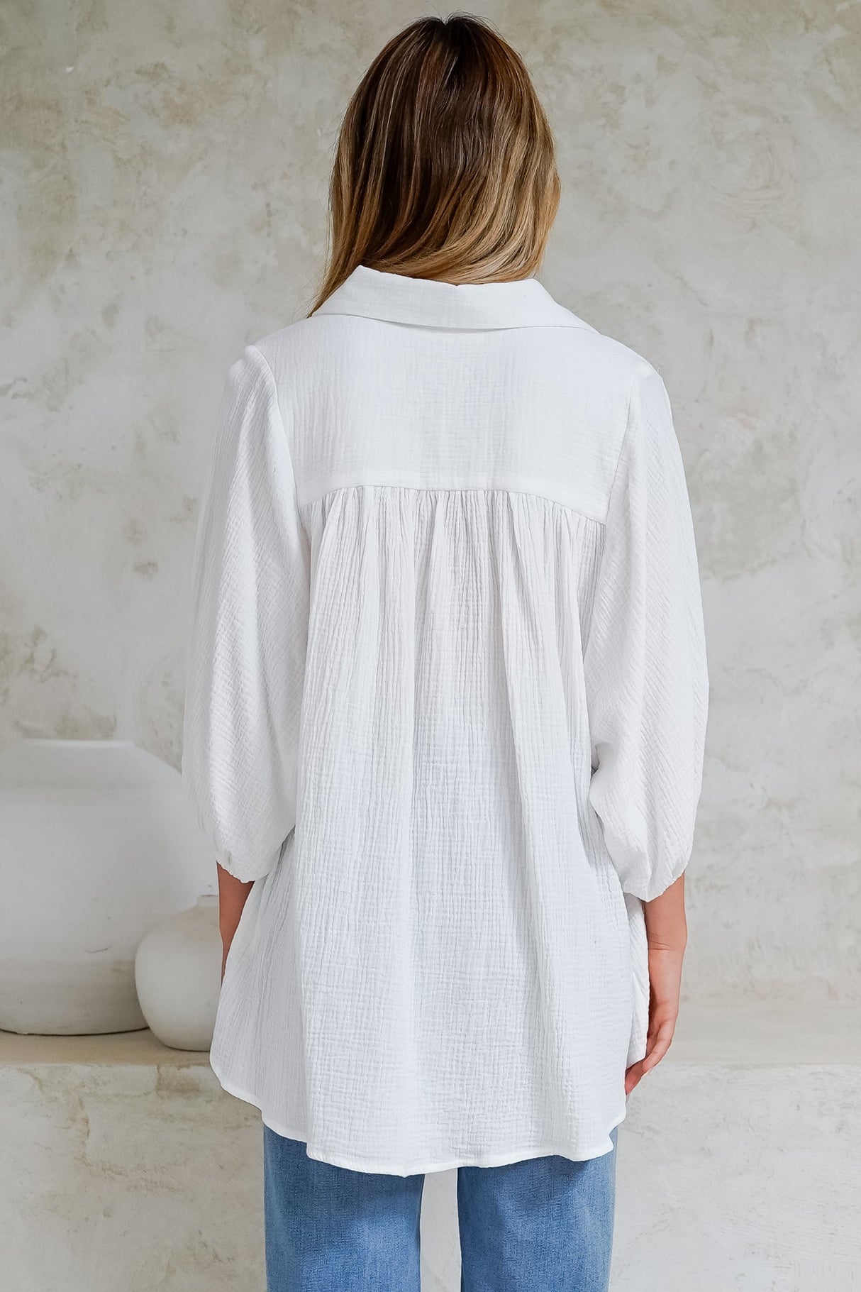 Samsara Shirt - Collared Oversized Button Down with Balloon Sleeves in White