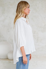 Samsara Shirt - Collared Oversized Button Down with Balloon Sleeves in White