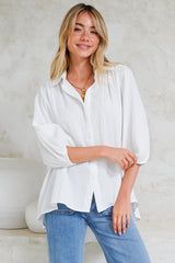 Samsara Shirt - Collared Oversized Button Down with Balloon Sleeves in White