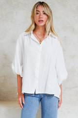 Samsara Shirt - Collared Oversized Button Down with Balloon Sleeves in White