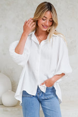 Samsara Shirt - Collared Oversized Button Down with Balloon Sleeves in White