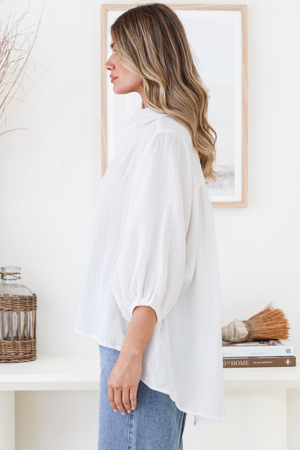 Samsara Shirt - Collared Oversized Button Down with Balloon Sleeves in White