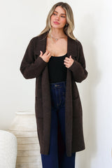 Samson Cardigan - Folded Lapel Collar Coatigan with Pockets in Chocolate