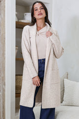Samson Cardigan - Folded Lapel Collar Coatigan with Pockets in Oatmeal