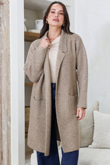 Samson Cardigan - Folded Lapel Collar Coatigan with Pockets in Taupe