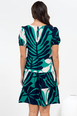 Samson Mini Dress - Crew Neck Tiered Dress with Short Sleeves in Mystic Print