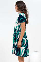 Samson Mini Dress - Crew Neck Tiered Dress with Short Sleeves in Mystic Print