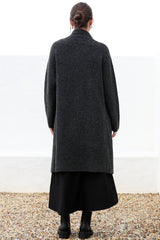 Samson Cardigan - Folded Lapel Collar Coatigan with Pockets in Charcoal
