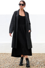 Samson Cardigan - Folded Lapel Collar Coatigan with Pockets in Charcoal