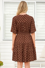 Sana Mini Dress - Bell Sleeve Button Down V Neck Dress in Kendy Print