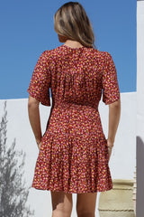Sana Mini Dress - Bell Sleeve Button Down V Neck Dress in Rosina Print