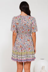 Sana Mini Dress - Bell Sleeve Button Down V Neck Dress in Scottie Print