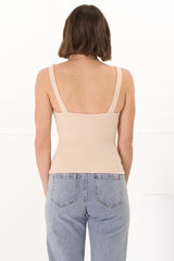 Santie Singlet - V Neckline Double Layered Singlet in Beige