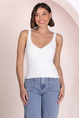 Santie Singlet - V Neckline Double Layered Singlet in White